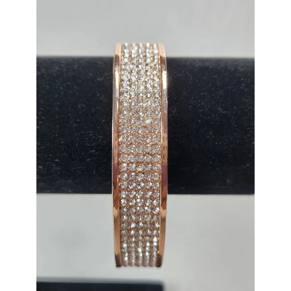 Rose Gold Tone Pave Rhinestone Clamper Bracelet ½